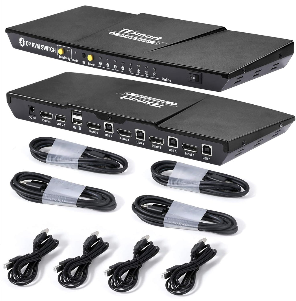4 Port DisplayPort 4K 60Hz KVM Switcher with Cables E4714