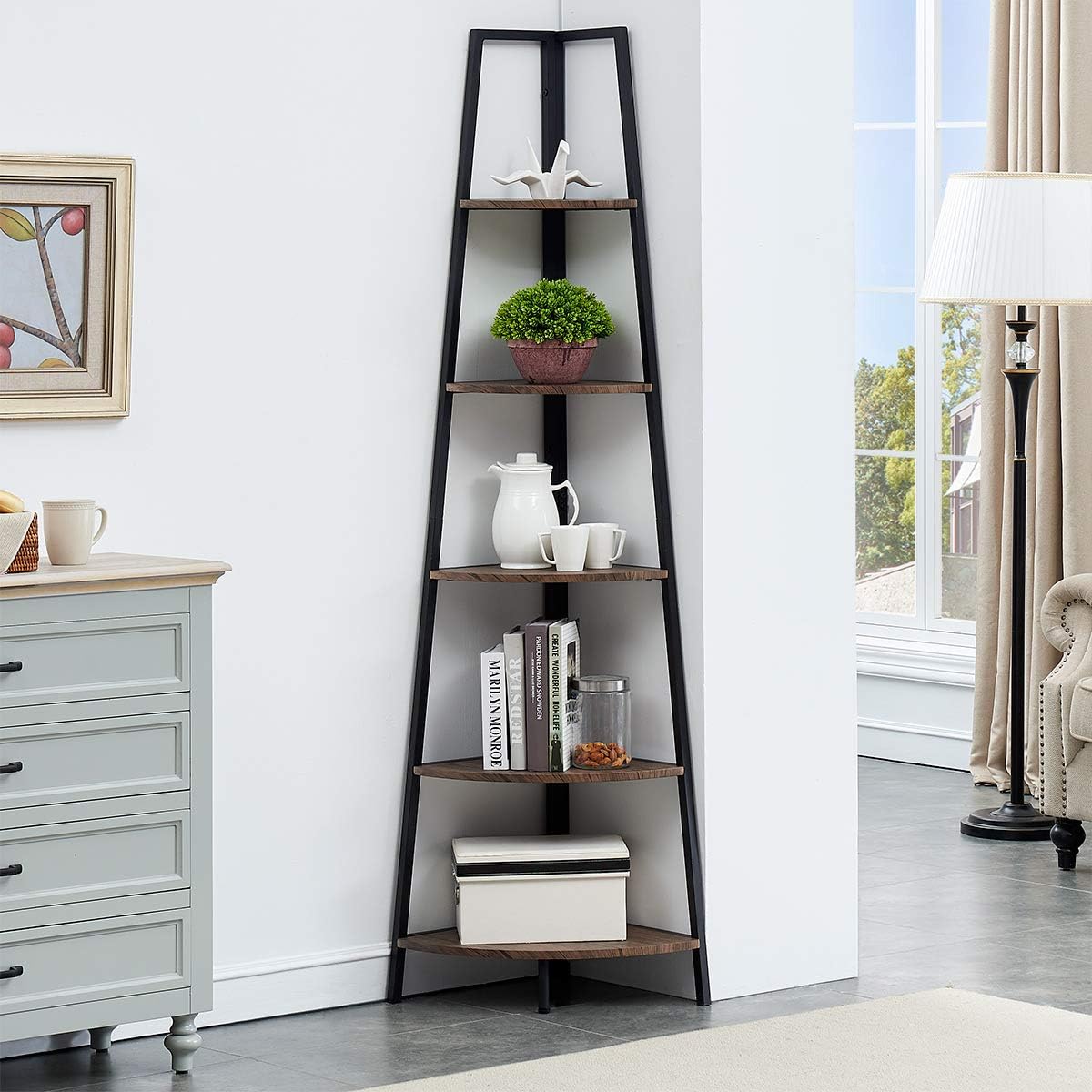 5-Shelf Corner Etagere Bookcase O6003