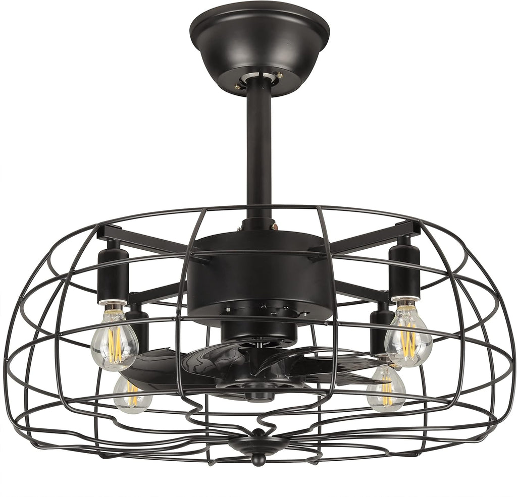 Black Caged Ceiling Fan with Lights G10955