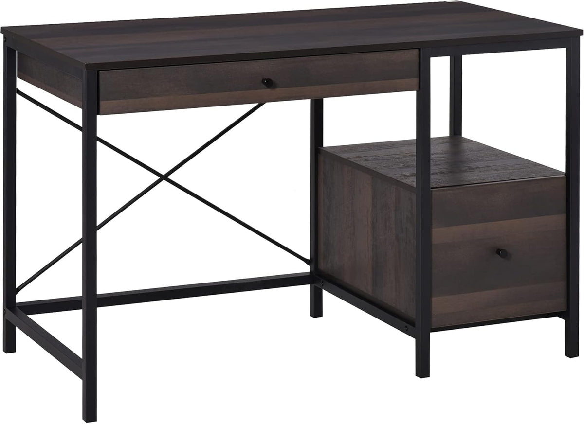 Black Walnut Home Office Desk with Filing Cabinet F414341