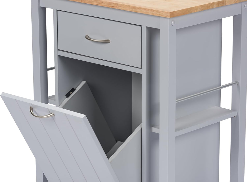 Light Grey Kitchen Cart with Wood Top Q623