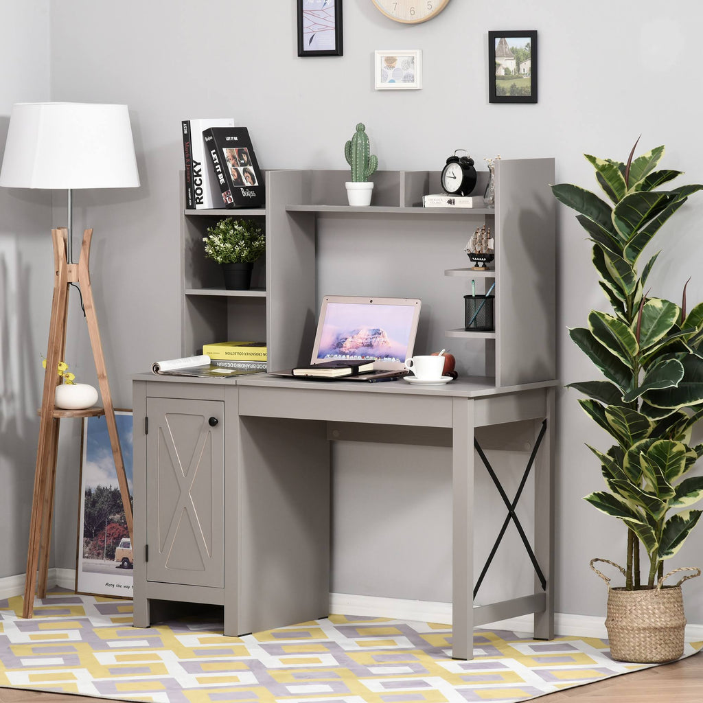 Grey Computer Desk with Hutch and Storage Cabinet A901
