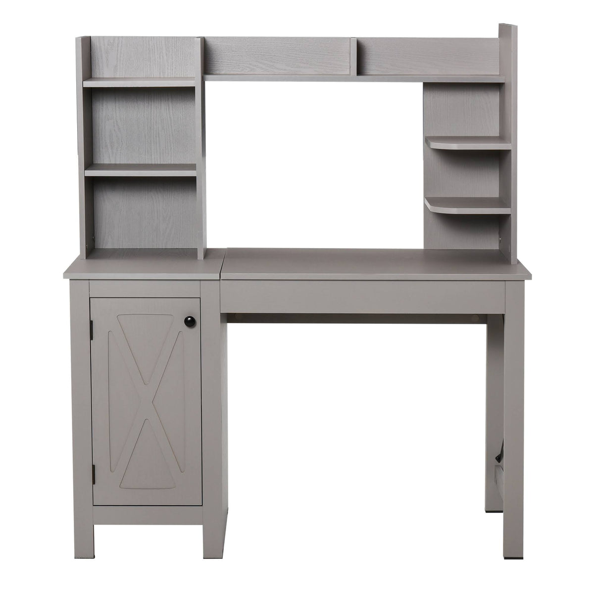 Grey Computer Desk with Hutch and Storage Cabinet A901