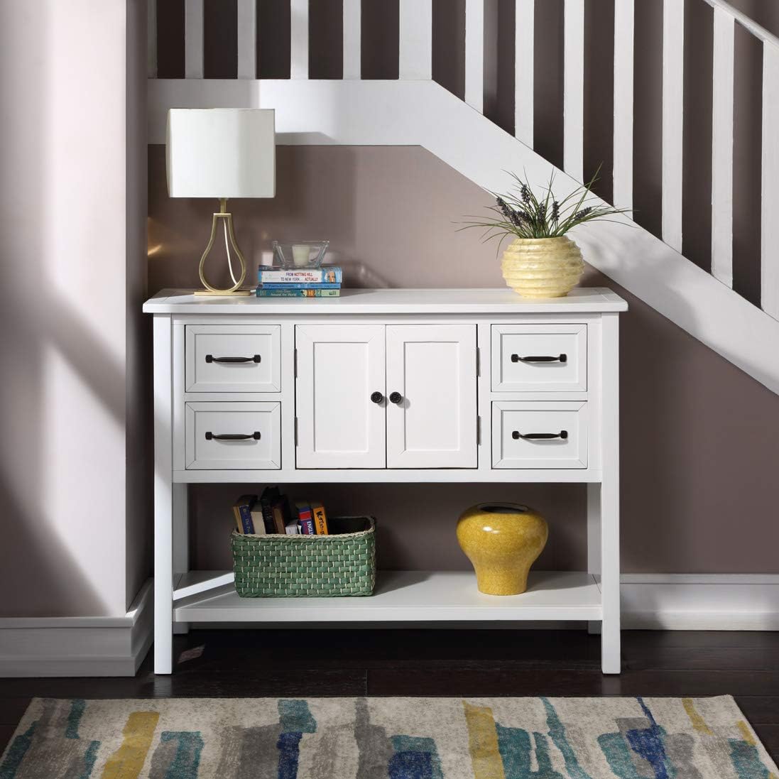 43 Inch White Console Table with Doors Drawers and Open Shelf G734