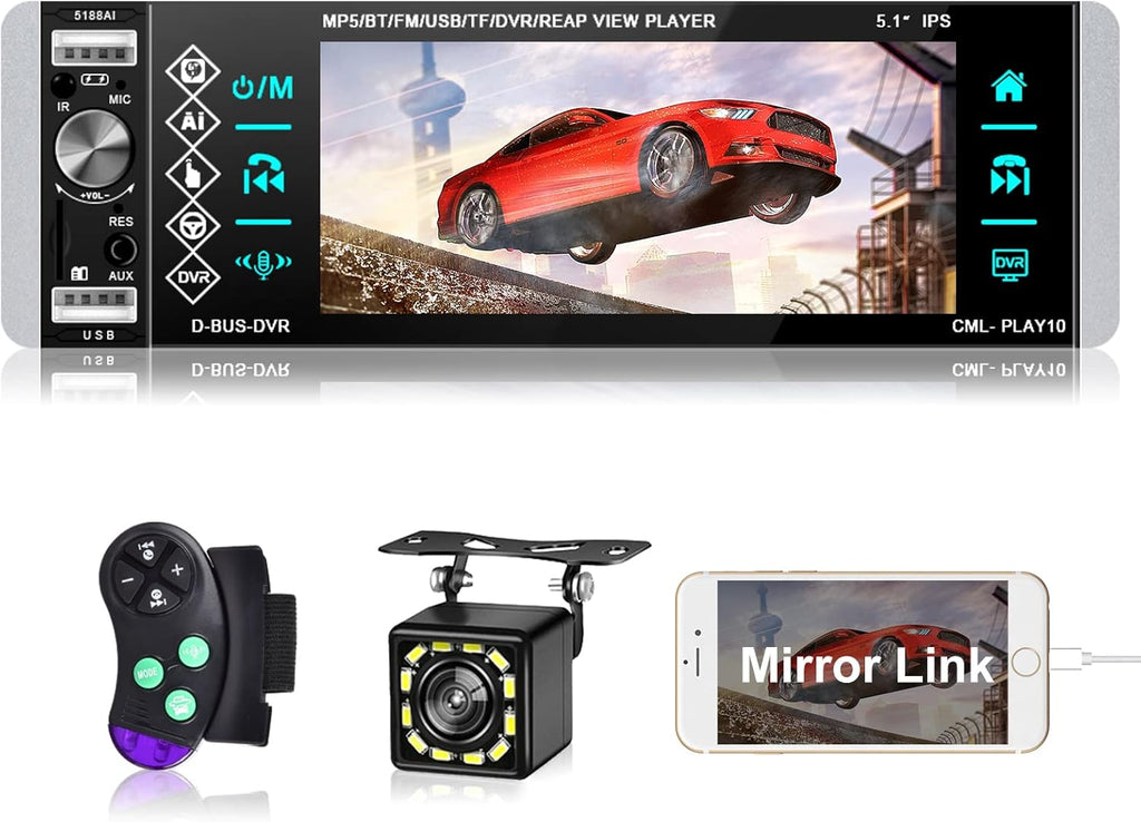 Single Din Car Stereo with 5.1 Inch Touch Screen Backup Camera G69912