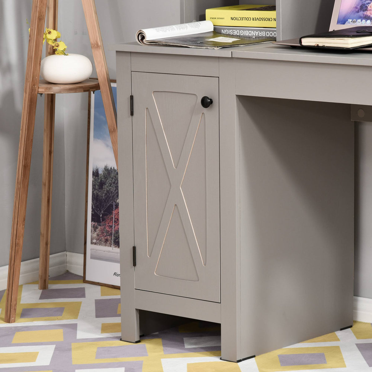 Grey Computer Desk with Hutch and Storage Cabinet A901
