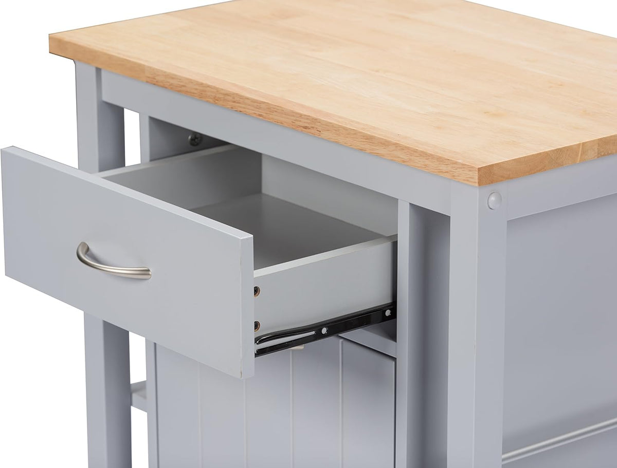 Light Grey Kitchen Cart with Wood Top Q623
