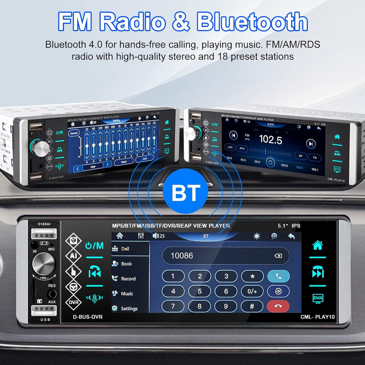 Single Din Car Stereo with 5.1 Inch Touch Screen Backup Camera G69912