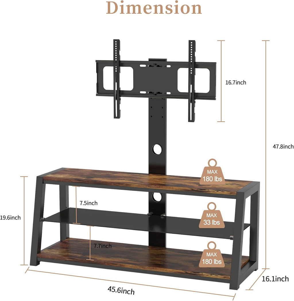 Angle and Height Adjustable Tempered Glass TV Stand, Black U870