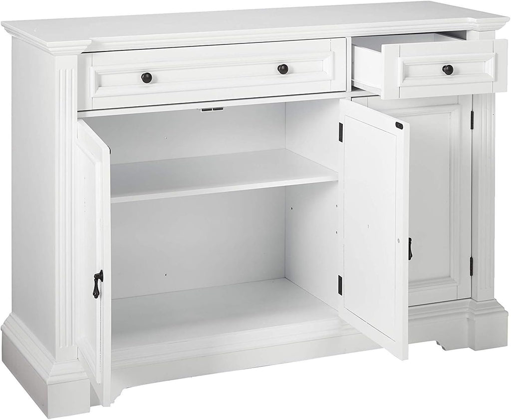 White Wood Buffet Cabinet with Drawers and Shelves V826