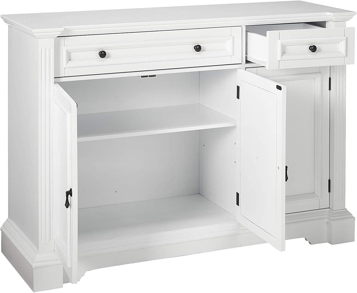 White Wood Buffet Cabinet with Drawers and Shelves V826