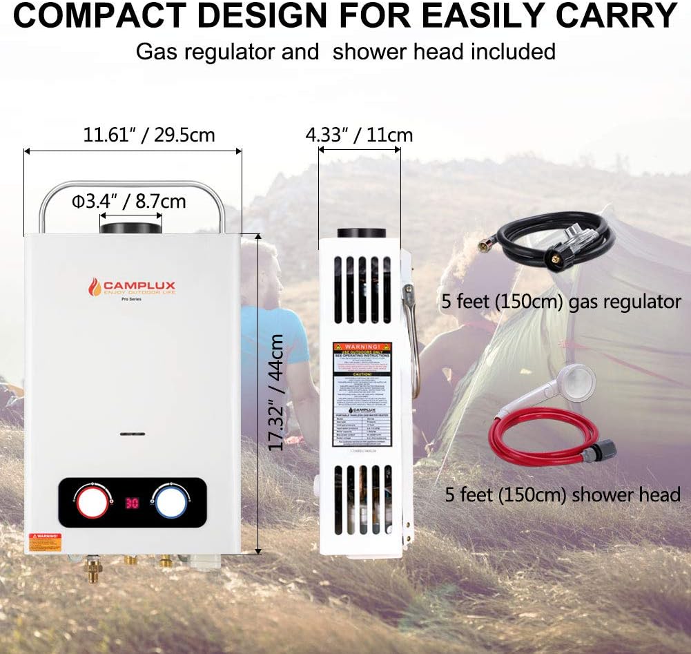 1.58 GPM Tankless Propane Water Heater with Portable Handle, White E924
