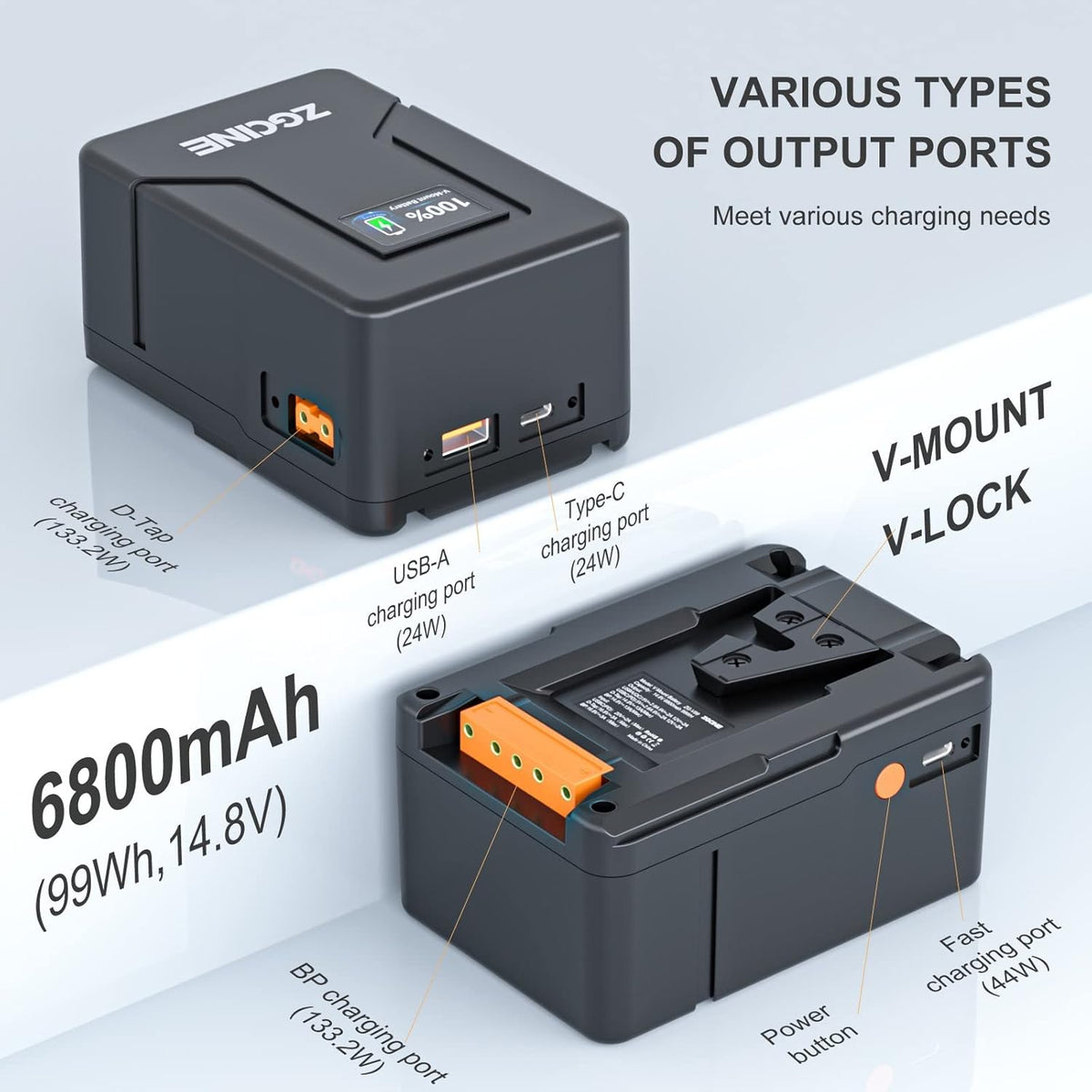 99Wh 14.8V V-Mount Battery with D-TAP USB-C USB-A Output B9088