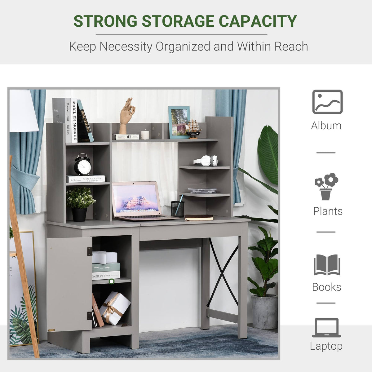 Grey Computer Desk with Hutch and Storage Cabinet A901