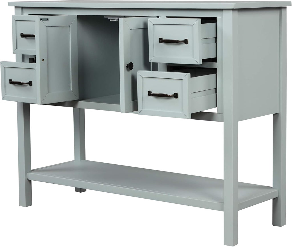 43 Inch White Console Table with Doors Drawers and Open Shelf G734