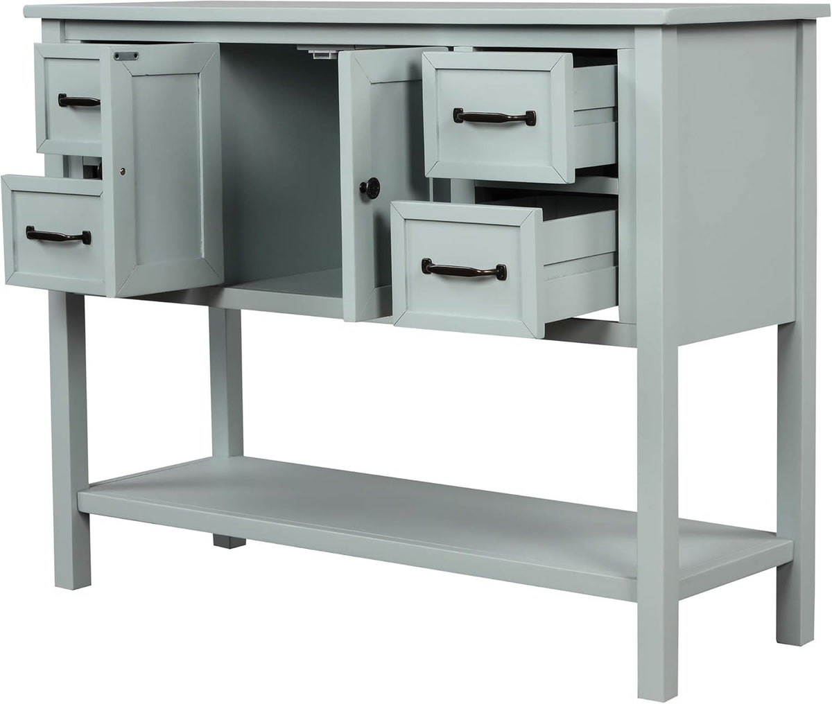 43 Inch White Console Table with Doors Drawers and Open Shelf G734