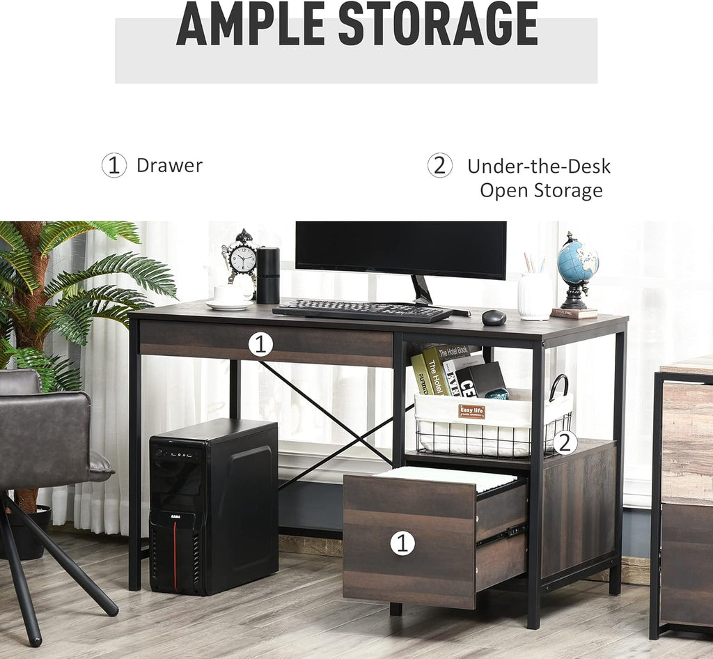 Black Walnut Home Office Desk with Filing Cabinet F414341