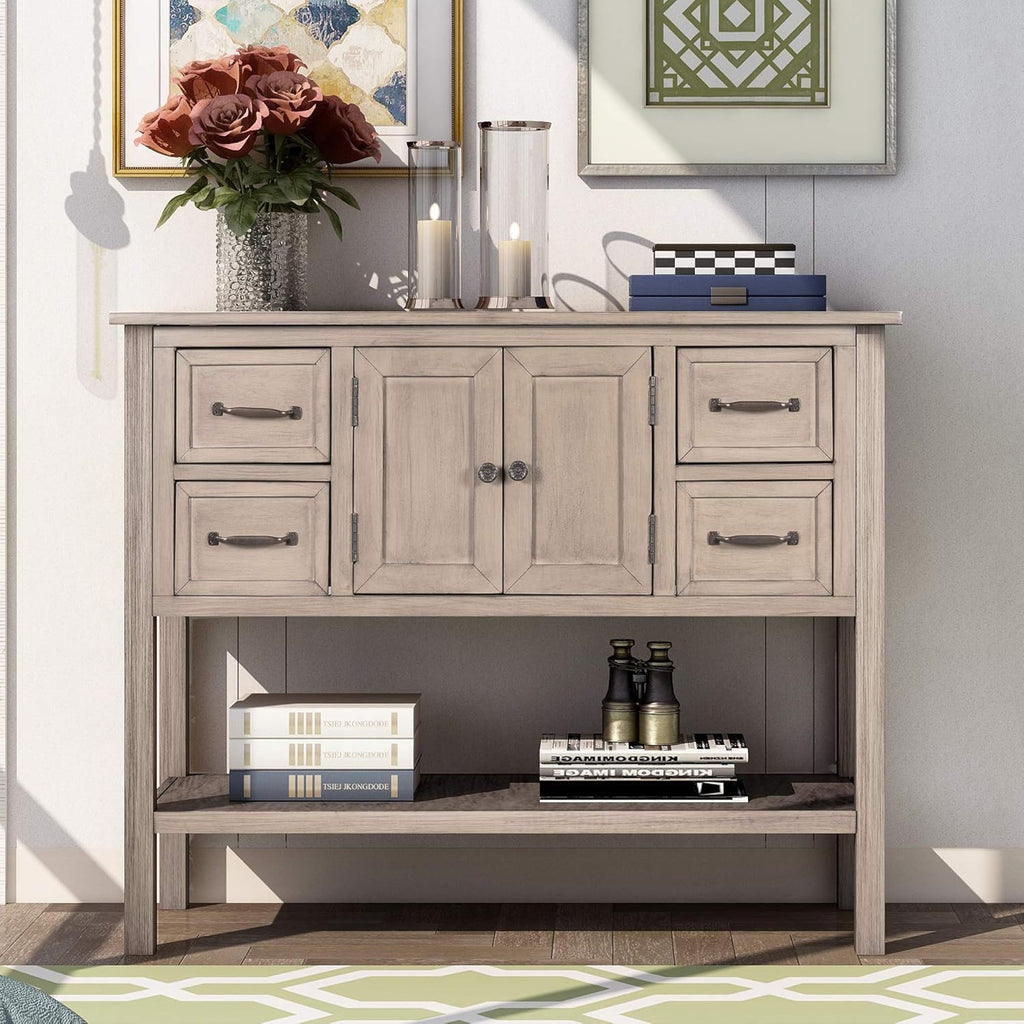 43 Inch White Console Table with Doors Drawers and Open Shelf G734