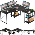 95.2 Inch Reversible L Shaped Desk with Shelves Grey Oak T893