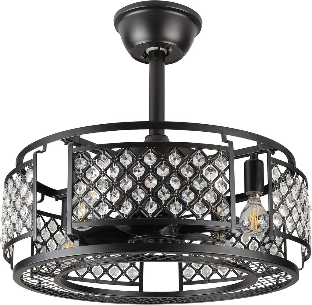 Black Caged Ceiling Fan with Lights G10955