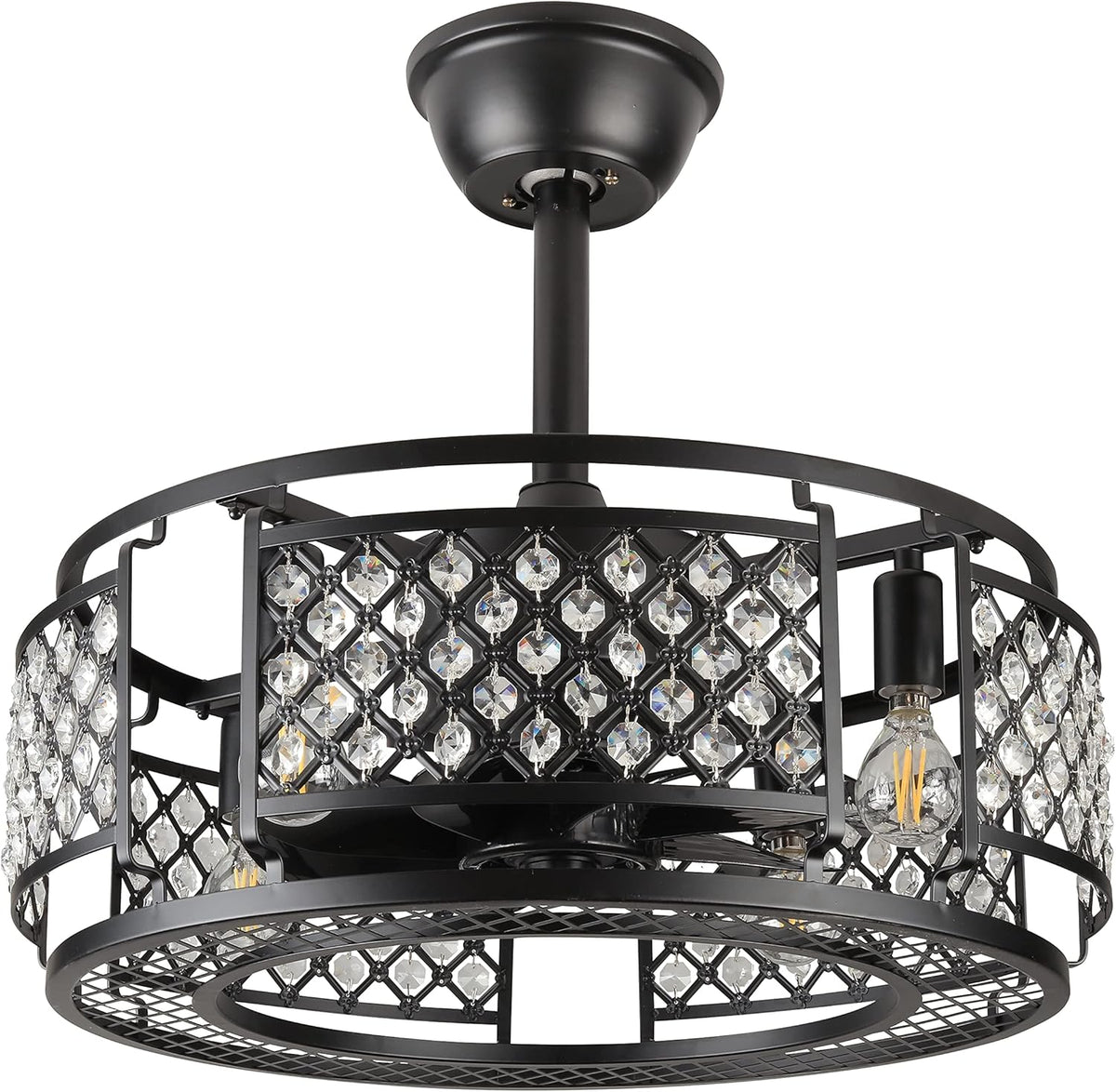 Black Caged Ceiling Fan with Lights G10955