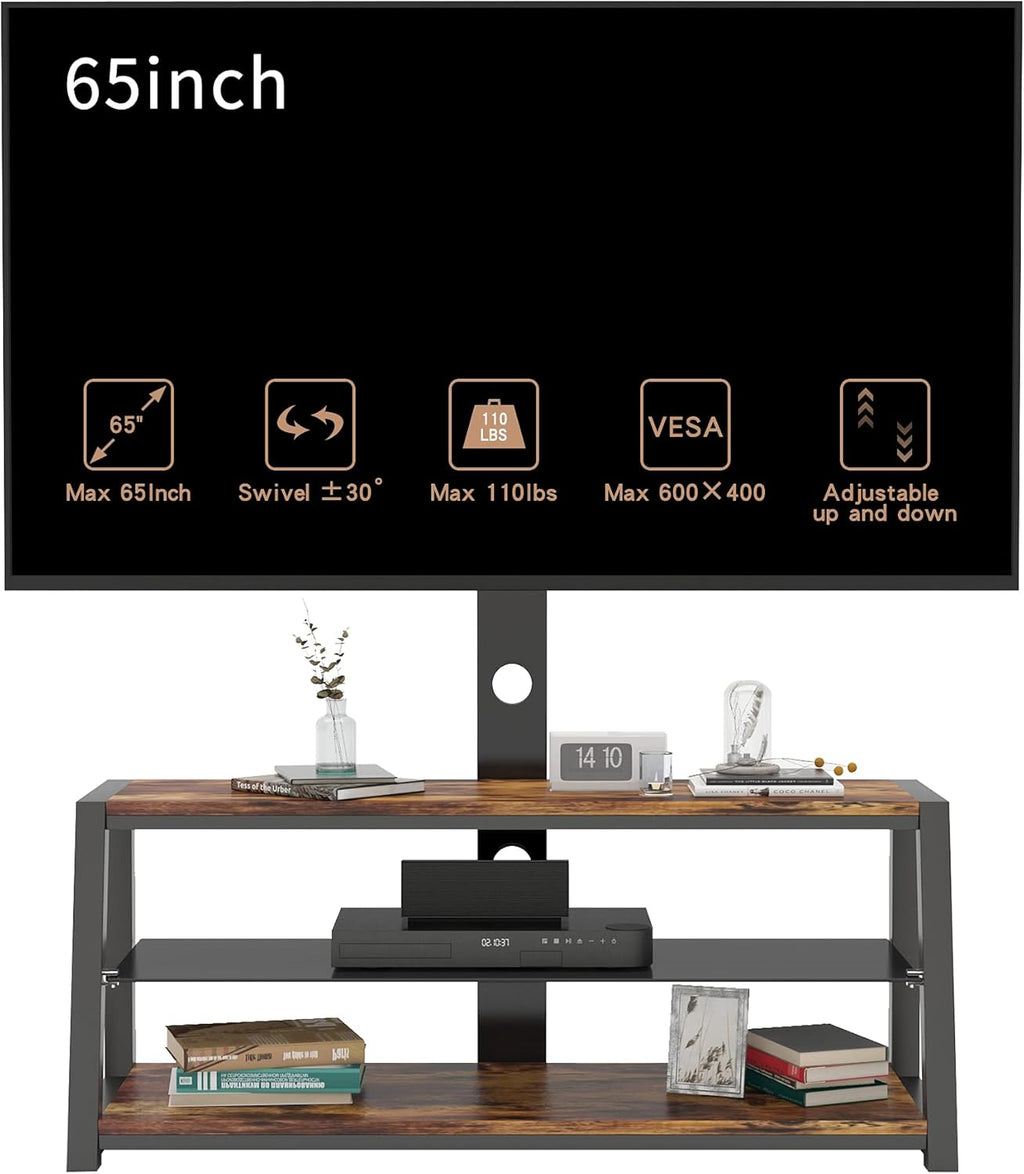 Angle and Height Adjustable Tempered Glass TV Stand, Black U870