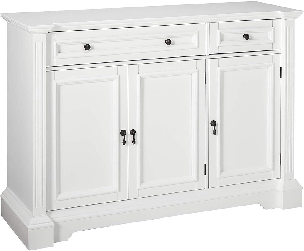 White Wood Buffet Cabinet with Drawers and Shelves V826