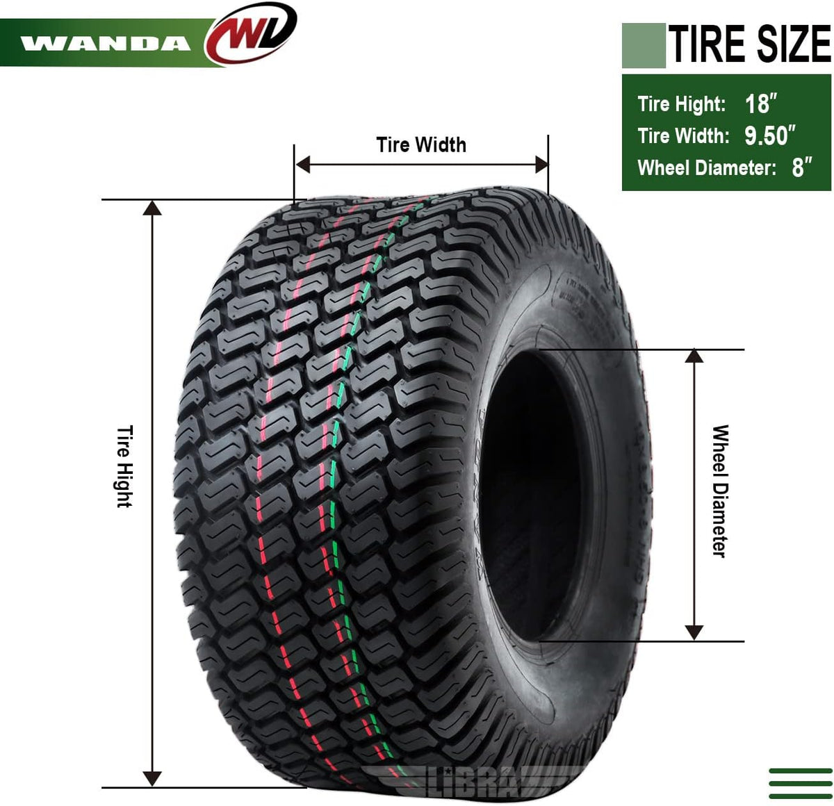 18x9.50-8 Lawn Mower Turf Tires Pack of 2 E1347