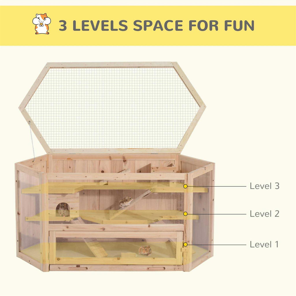 3 Tier Wooden Hamster Cage Small Animal House with Slide E265002