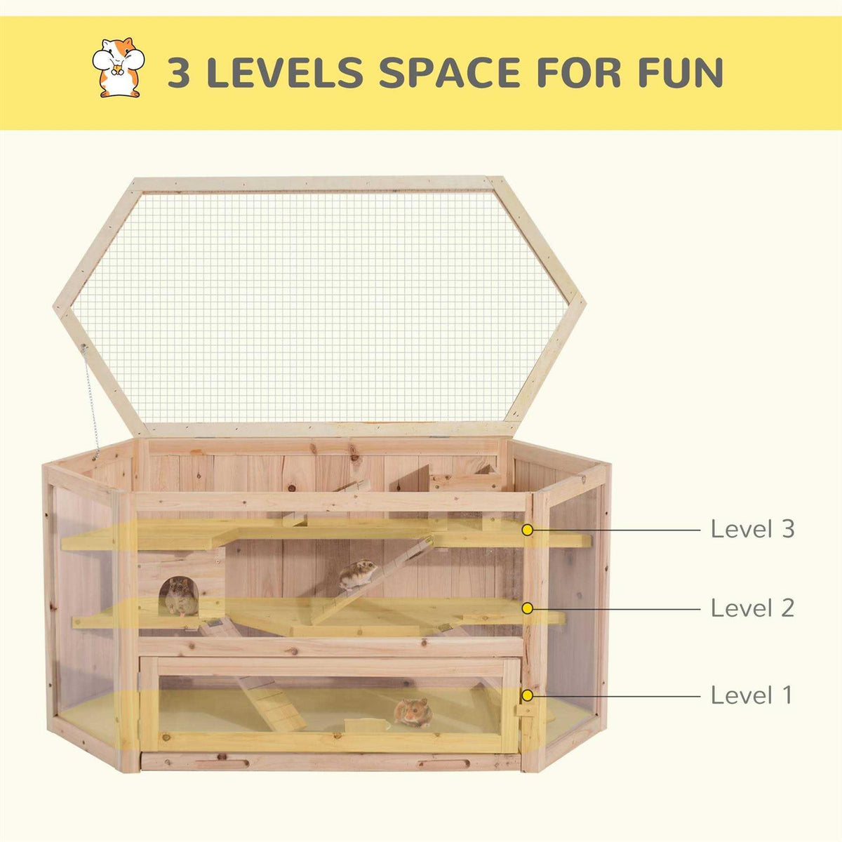 3 Tier Wooden Hamster Cage Small Animal House with Slide E265002