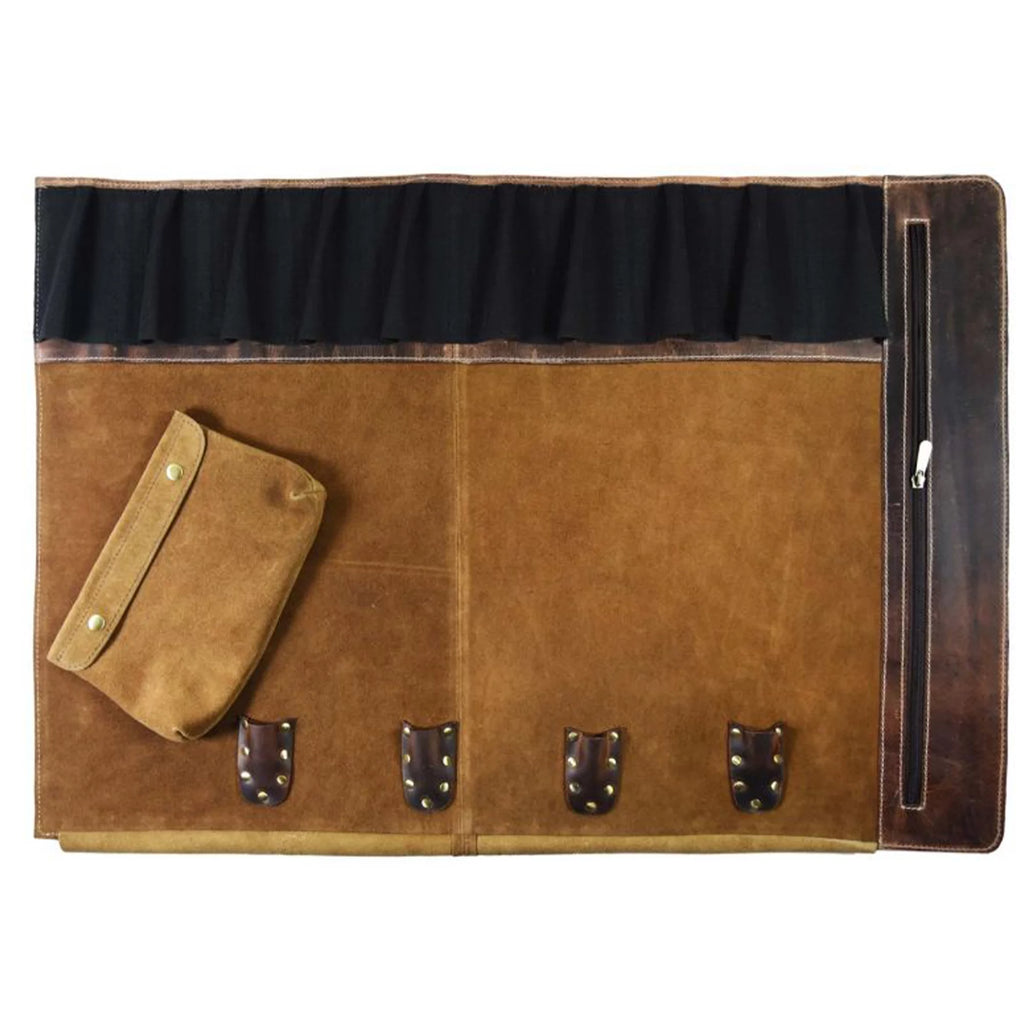 Walnut Brown Leather Knife Roll Storage Bag E8420