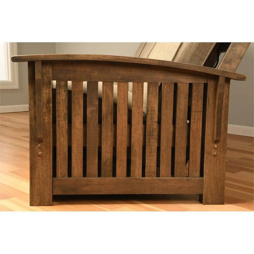 Queen Size Rustic Walnut Wood Storage Futon Frame M2368