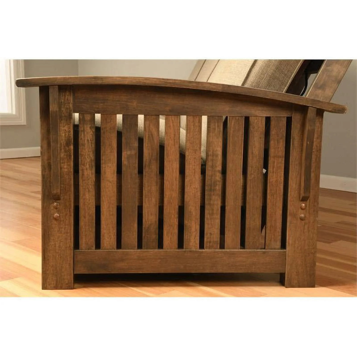 Queen Size Rustic Walnut Wood Storage Futon Frame M2368