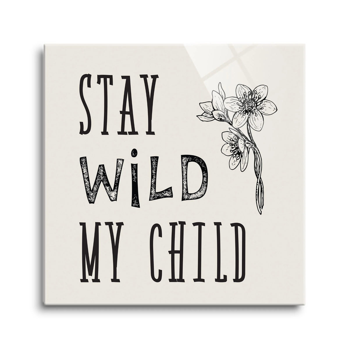 White Floral Sketch 24 x 24 Glass Wall Hanging Sign H330