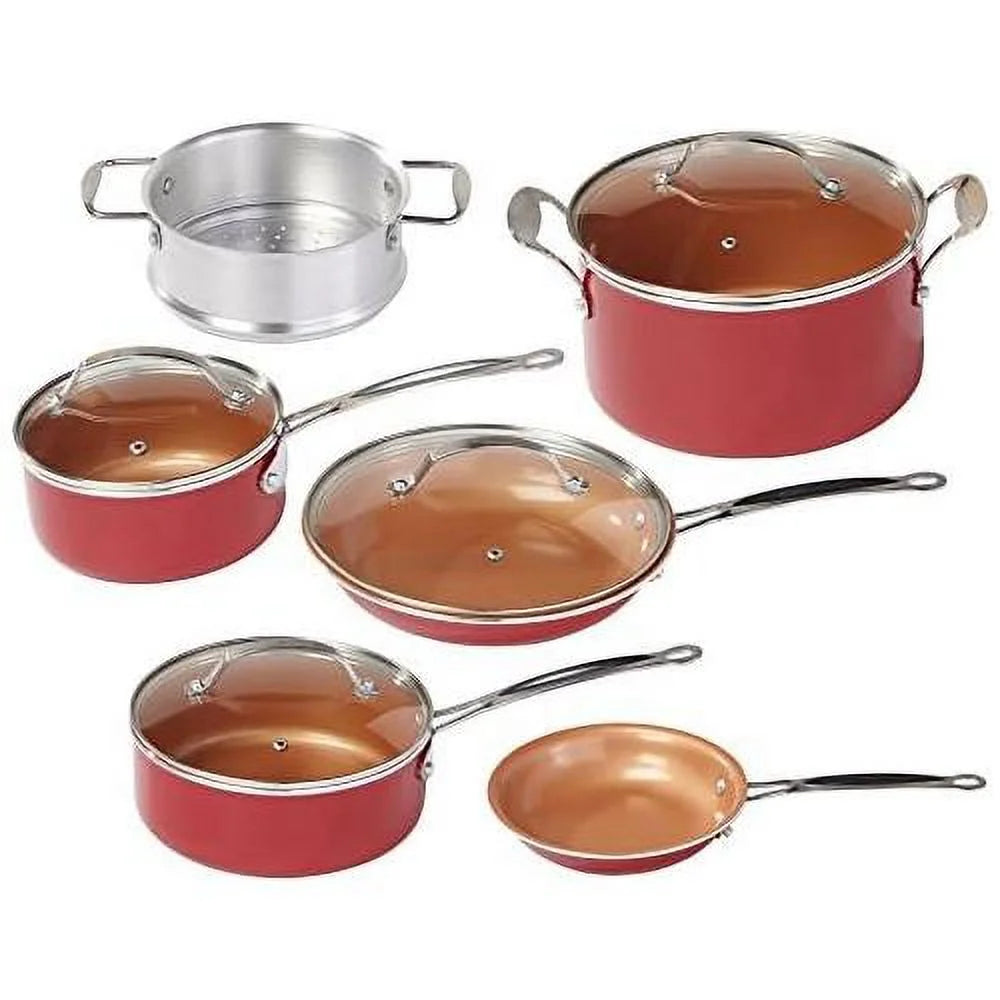10 pc Copper Ceramic Non Stick Cookware Set U292