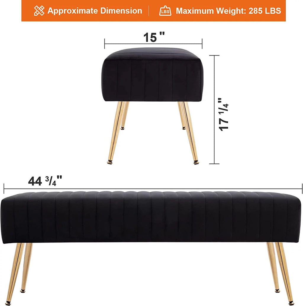 44 Inch Velvet Ottoman Bench with Gold Legs X74398