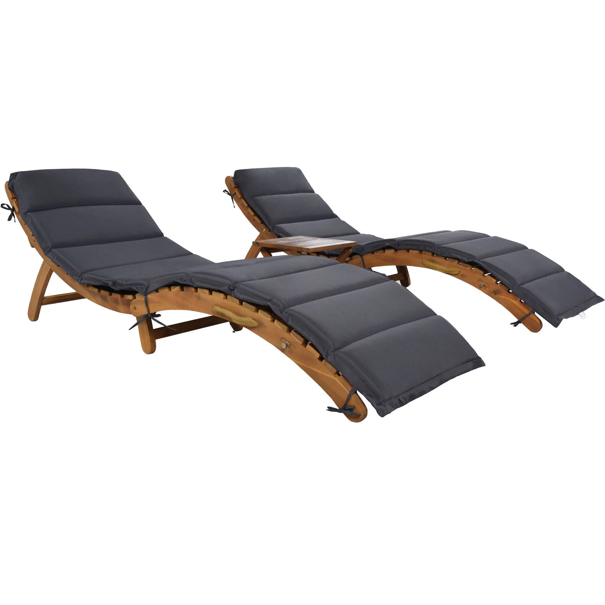 Portable Wood Chaise Lounge Set with Foldable Tea Table F520