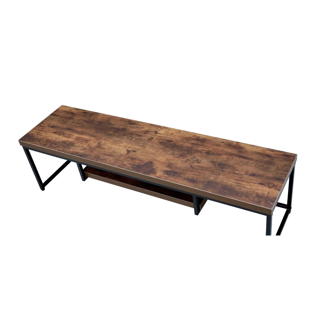 Brown Black Rectangular Wood Metal TV Stand with One Shelf F57123
