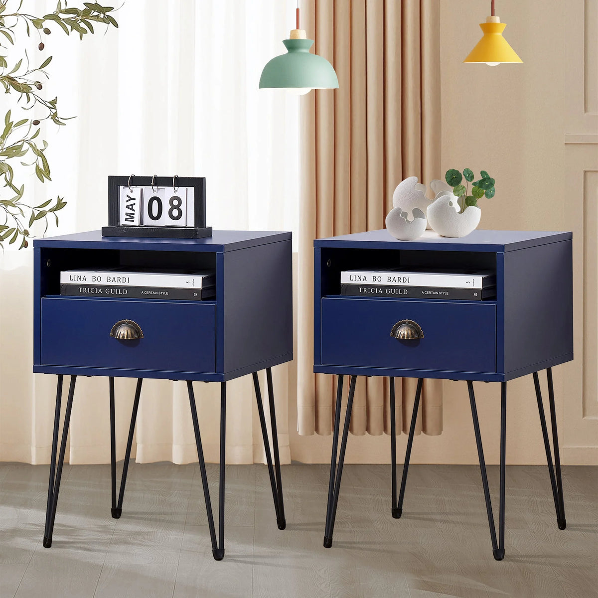 Blue 3-Piece Queen Bedroom Set with Nightstand Set of 2 M473269