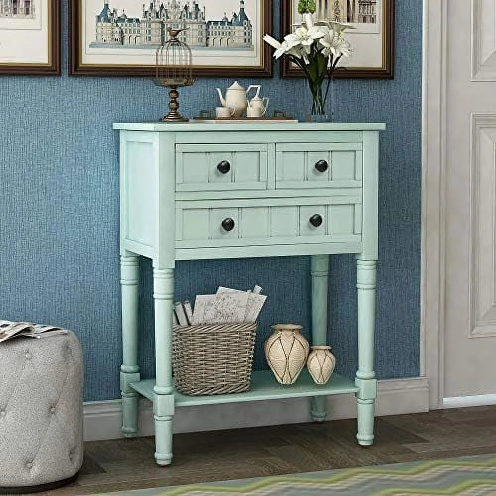 Narrow Console Table with Drawers and Bottom W466