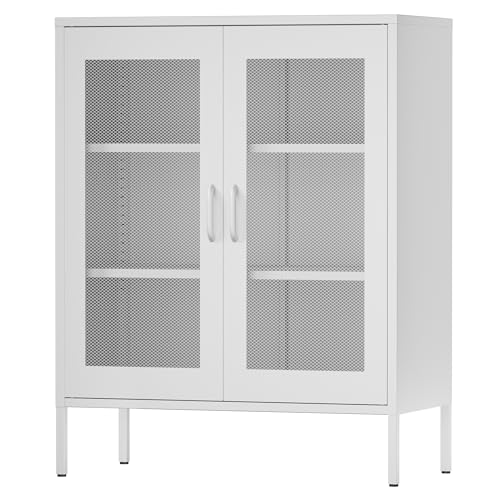 Blue 3 Tier Metal Storage Cabinet with Doors and Shelves M47049