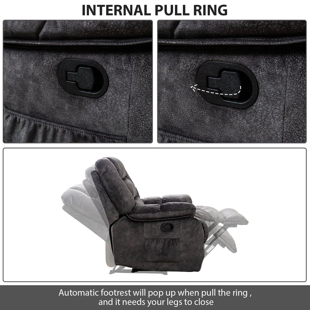 Gray Fabric Manual Recliner with Massage and Heat A666