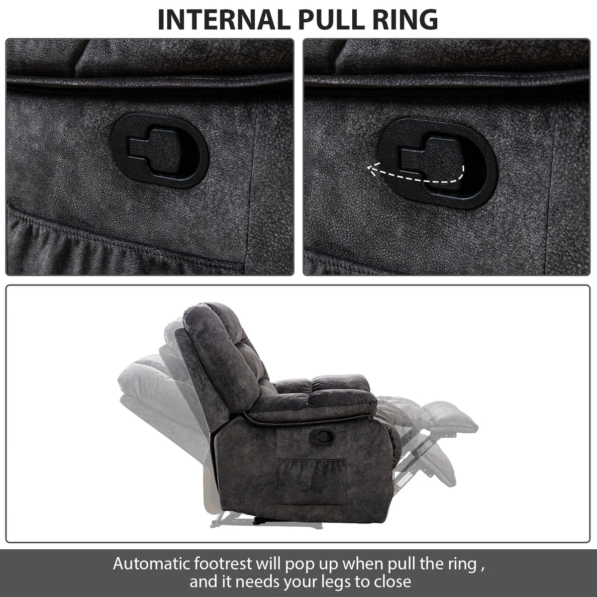 Gray Fabric Manual Recliner with Massage and Heat A666