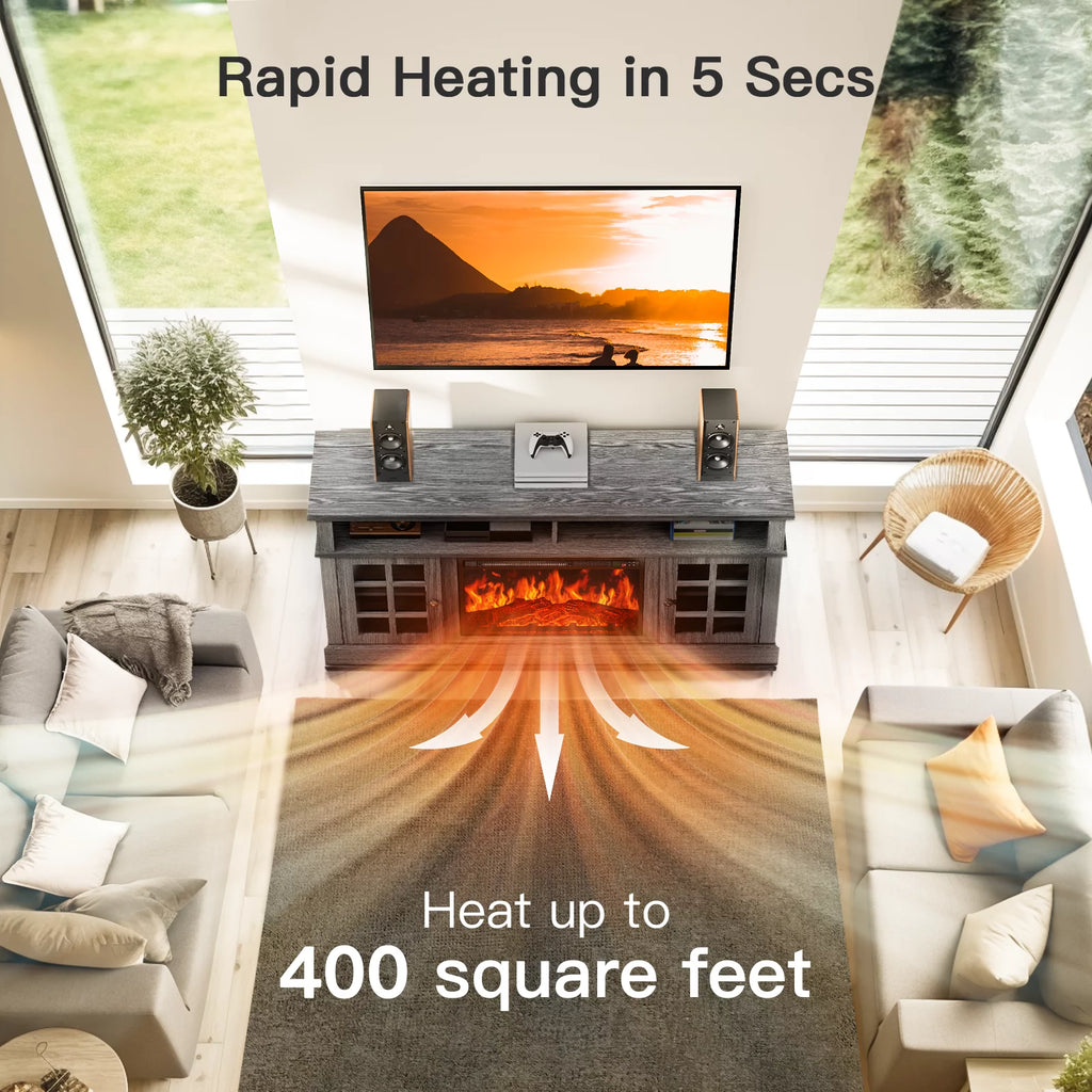 1400W Electric Fireplace TV Stand with Adjustable Shelves, Grey Z1010