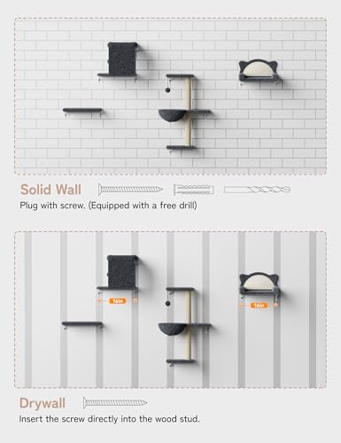 Cat Wall Shelves 4-in-1 Climbing Wall Furniture Set with Scratching Posts, Cat Bed & Sofa, Gray I42889