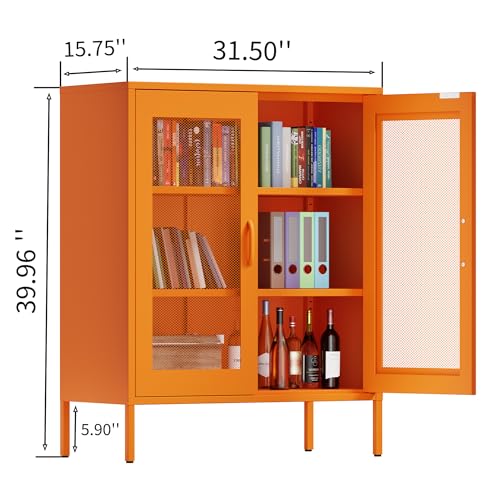 Blue 3 Tier Metal Storage Cabinet with Doors and Shelves M47049