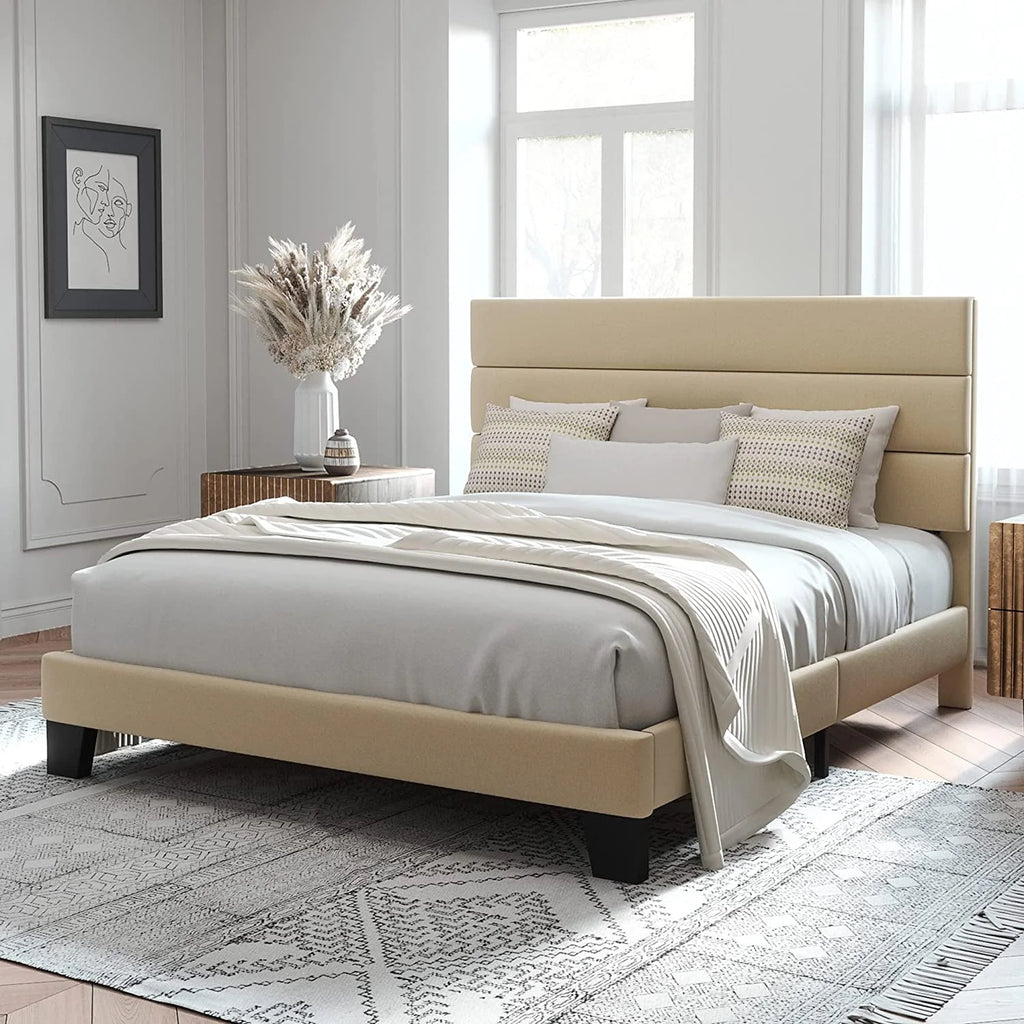 Queen Size Fabric Upholstered Platform Bed Frame P998189