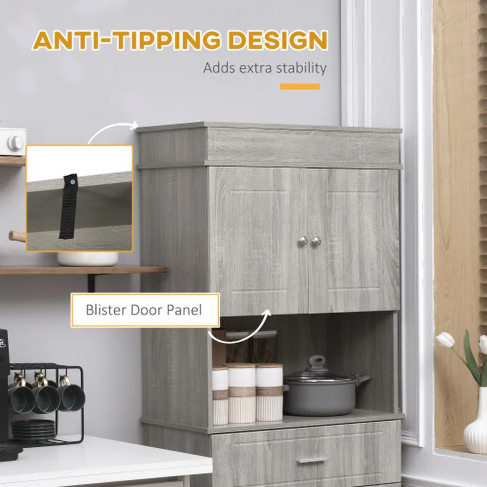 72" Kitchen Buffet with Hutch, Gray Wood Grain Q790