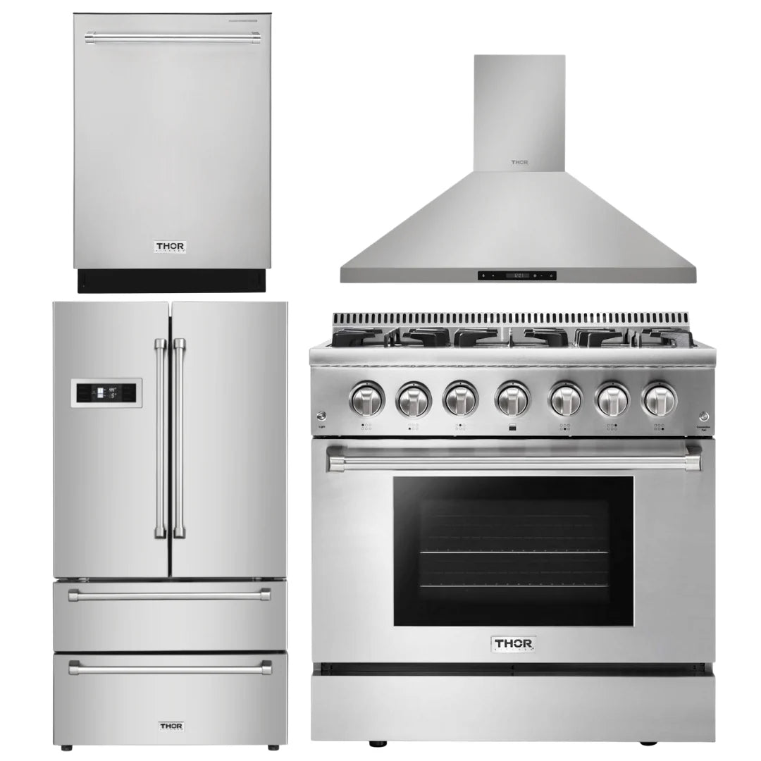 36 Dual Fuel Range, Range Hood, Dishwasher, Refrigerator V394