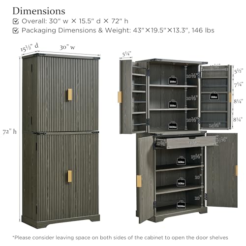 Natural Oak 72" Tall Wood Pantry Cabinet with 4 Doors U360